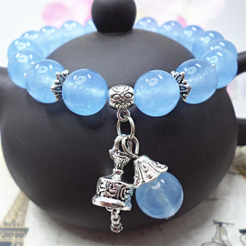 KarmaRipple's Vintage Gemstone Chalcedony Stone Energy Beaded Bell Talisman Bracelet p21