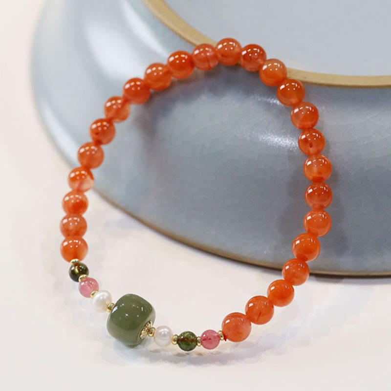 KarmaRipple's Authentic Red Agate Hetian Jade Bead Confidence Calm Bracelet p2