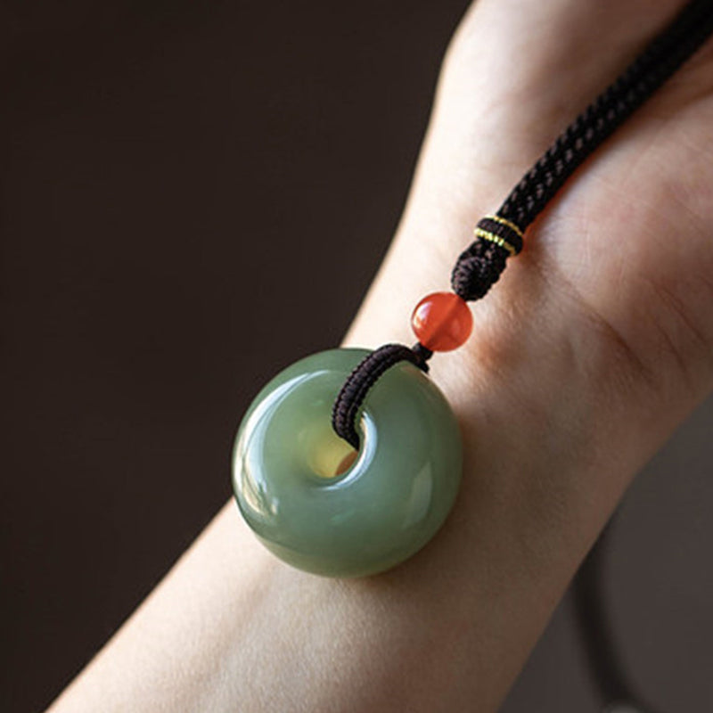 KarmaRipple's Authentic Round Jade Gray Jade Peace Buckle Fortune Pendant Necklace p9