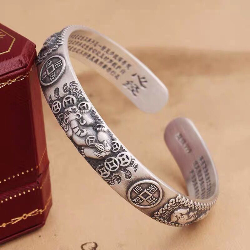 KarmaRipple's Tibetan PiXiu Heart Sutra Coin Ivory Bronze Wealth Bracelet Adjustable Bangle p2