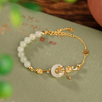 KarmaRipple's 925 Sterling Silver Hetian Jade Peace Buckle Lotus Fortune Chain Bracelet