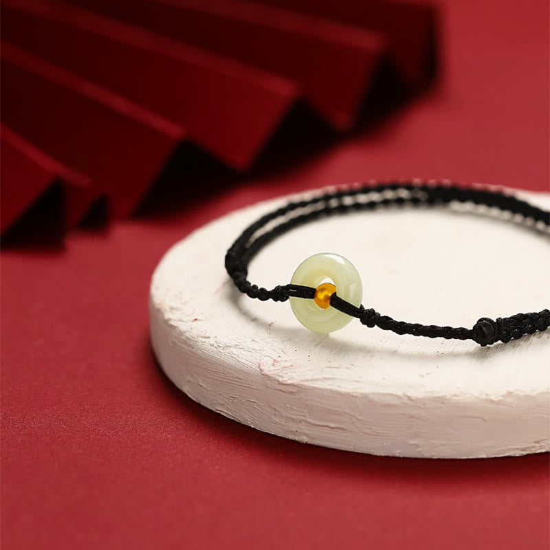 KarmaRipple's 999 Gold Bead Round Peace Buckle Hetian Jade Fortune Abundance Woven Bracelet Anklet p9