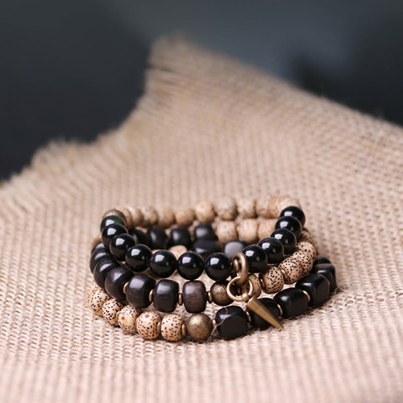KarmaRipple's Tibetan Bodhi Seed Black Obsidian Ebony Wood Bronze Peace Bracelet p13
