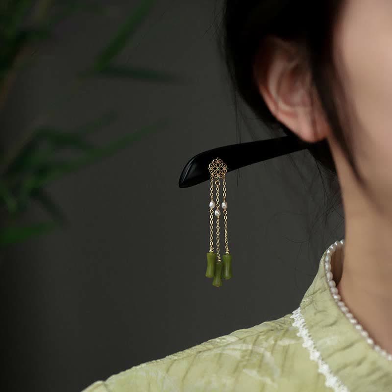KarmaRipple's Authentic Peridot Ebony Wood Love Tassels Hairpin p2