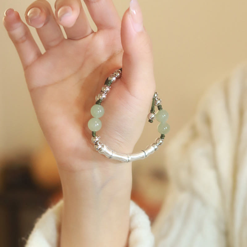 KarmaRipple's 925 Sterling Silver Authentic Jade Fu Character Bamboo Abundance Bracelet p4