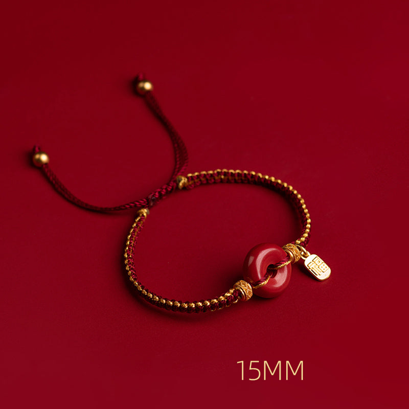 KarmaRipple's Authentic Cinnabar Peace Buckle Fu Character Talisman Blessing Woven Bracelet p12