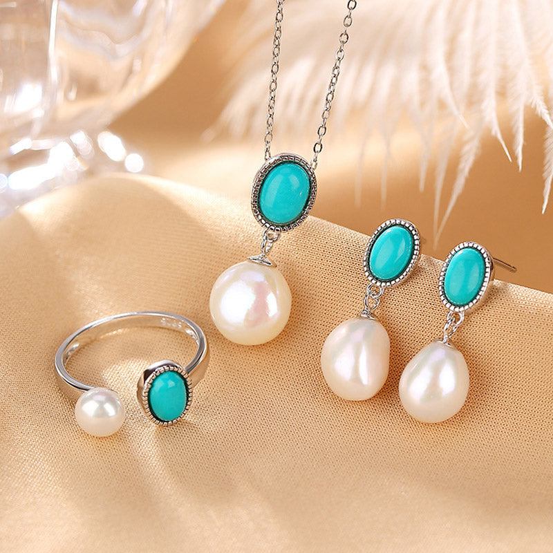 KarmaRipple's 925 Sterling Silver Pearl Turquoise Balancing Wisdom Pendant Necklace Ring Earrings p4