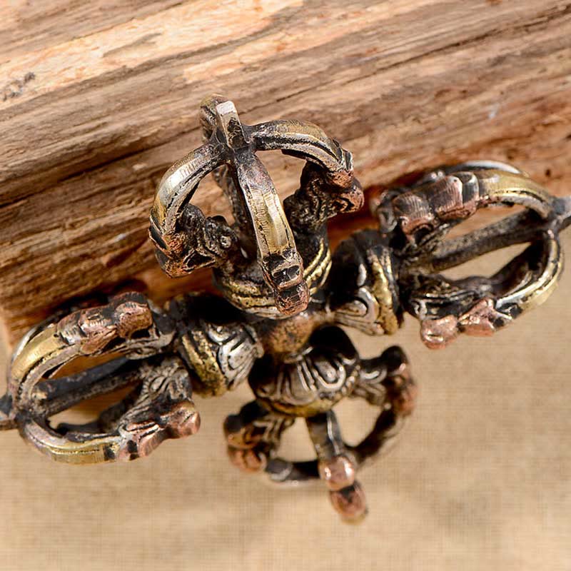 KarmaRipple's Tibetan Handmade 5 Prong Double Dorje Bronze Iron Thunderbolt Strength Vajra p9