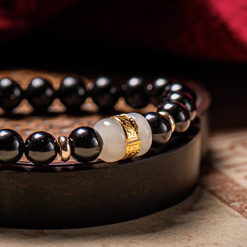 KarmaRipple's Black Obsidian Jade Om Mani Padme Hum Strength Pair Magnetic Bracelet p13