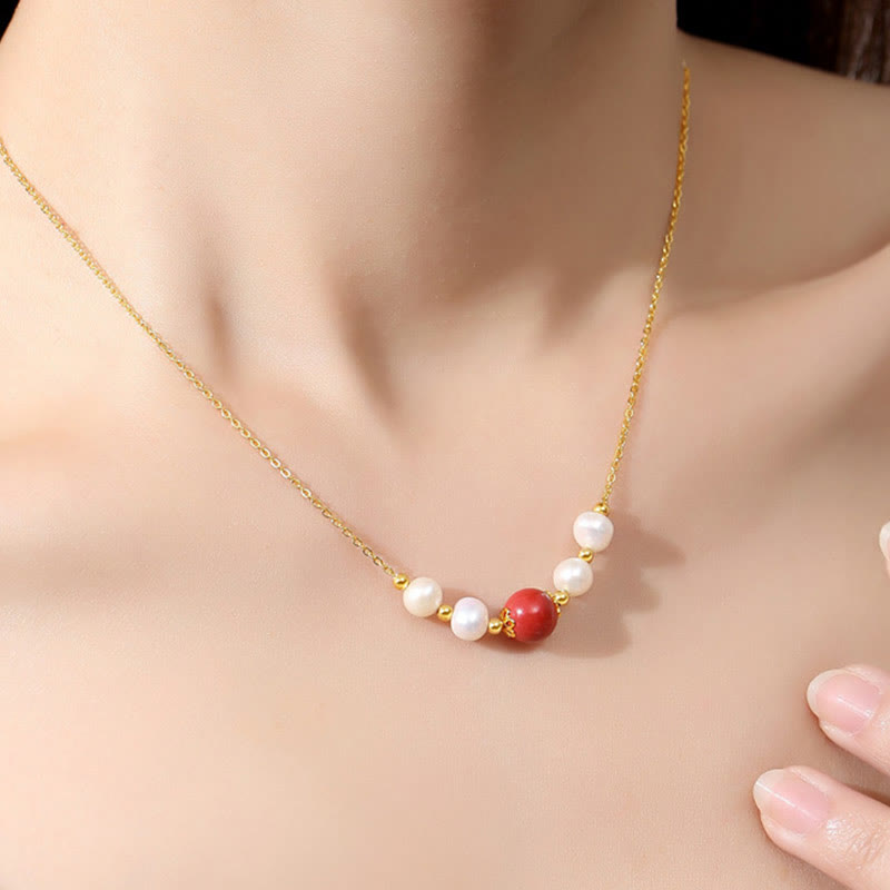 KarmaRipple's 925 Sterling Silver Pearl Cinnabar Sincerity Balancing Bead Chain Pendant Necklace p4