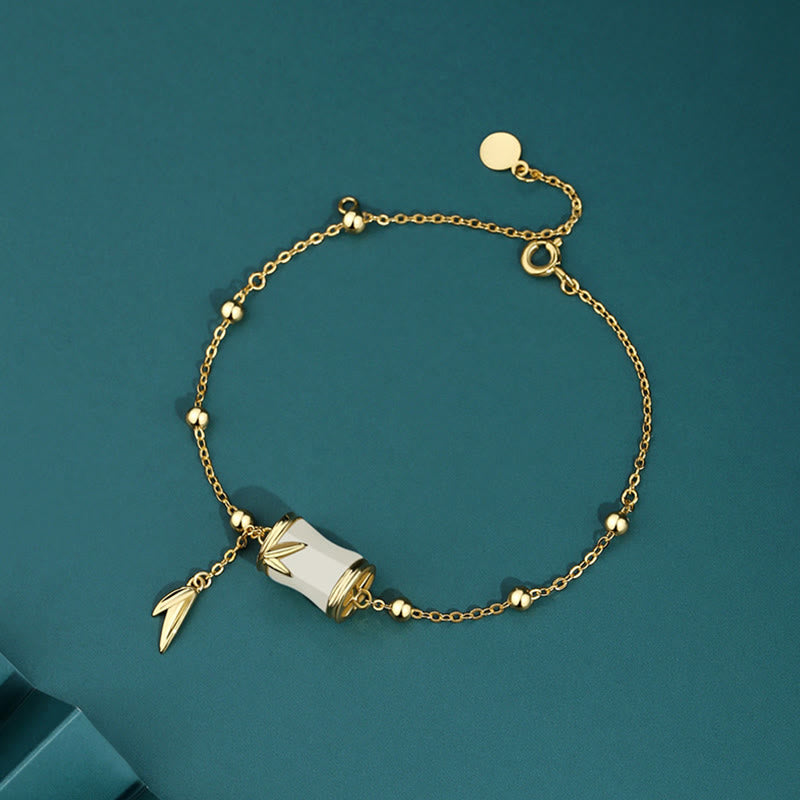 KarmaRipple's 925 Sterling Silver 22K Gold Hetian Ivory Jade Bamboo Leaf Fortune Pendant Necklace Bracelet p13