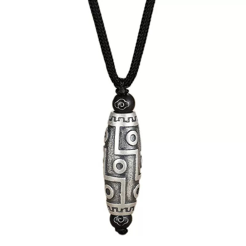 KarmaRipple's Tibet Nine-Eye Dzi Bead Pattern Bronze Auspicious Clouds Wealth Pendant Necklace p7