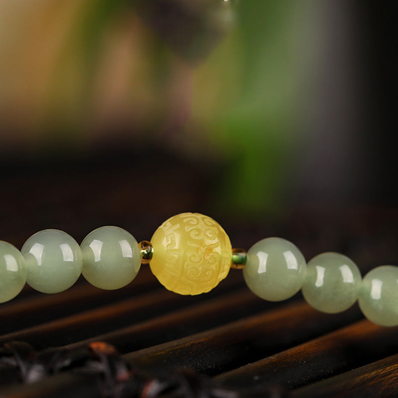 KarmaRipple's Jade Red Agate Amber Laughing Buddha Prosperity Bracelet p9