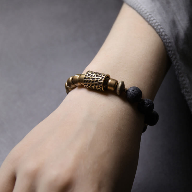 KarmaRipple's Lava Rock Stone Rainbow Obsidian Bronze Support Balancing Bracelet p8