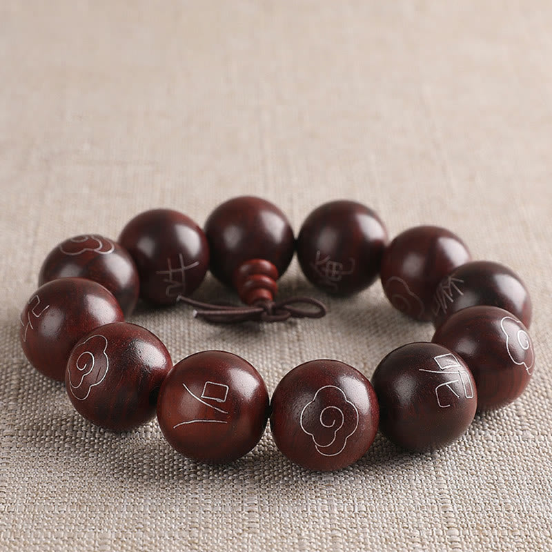 KarmaRipple's 925 Sterling Silver Inlaid Small Leaf Red Sandalwood Om Mani Padme Hum Character Auspicious Clouds Protection Bracelet p6