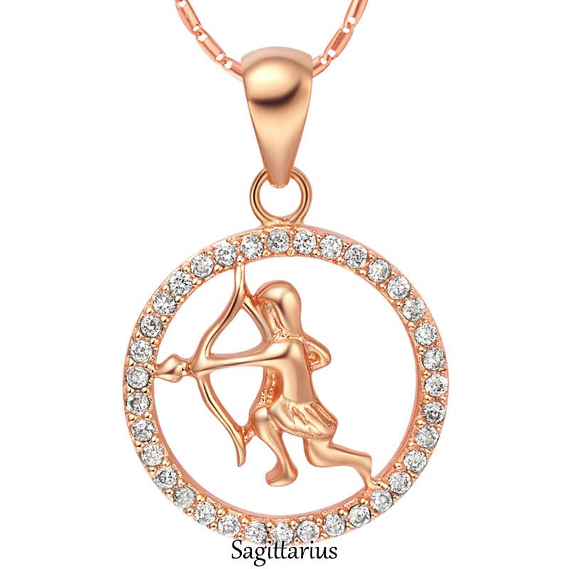 KarmaRipple's 12 Constellations of the Zodiac Rhinestone Fortune Pendant Chain Necklace ( p10