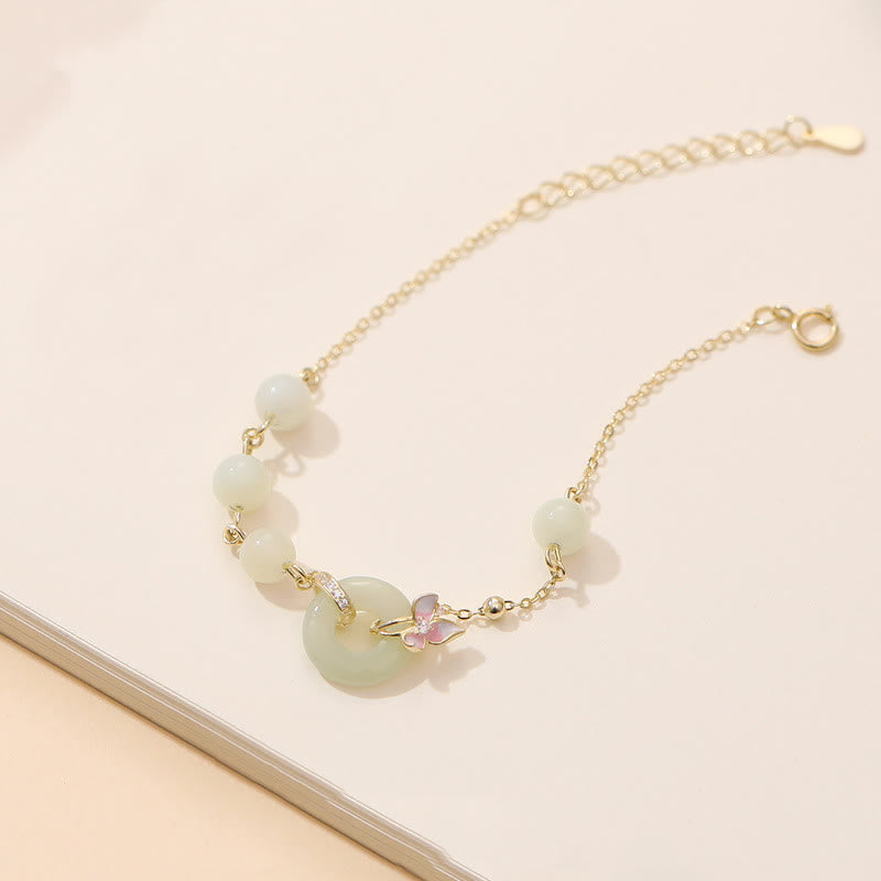 KarmaRipple's 925 Sterling Silver Authentic Hetian Jade Peace Buckle Orchid Fortune Bracelet Pendant Necklace Set p3