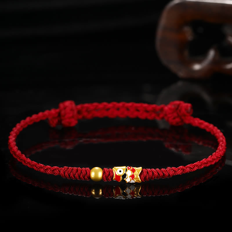 KarmaRipple's 999 Gold Fortune Koi Fish Handcrafted Woven String Bracelet p30