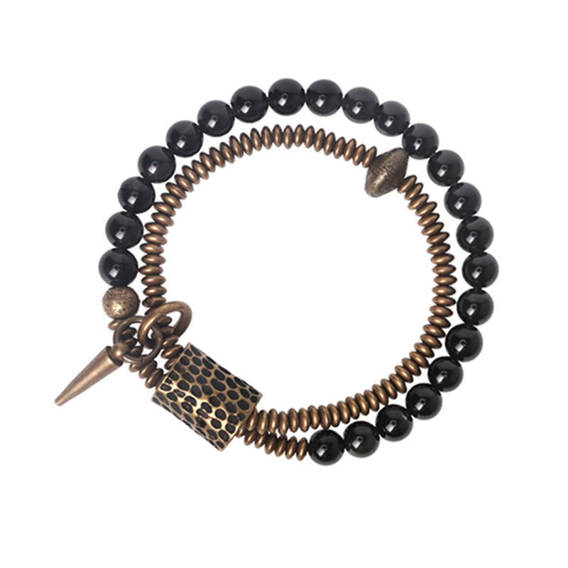 KarmaRipple's Rainbow Obsidian Bronze Inner Peace Balancing Double Layer Bracelet p10