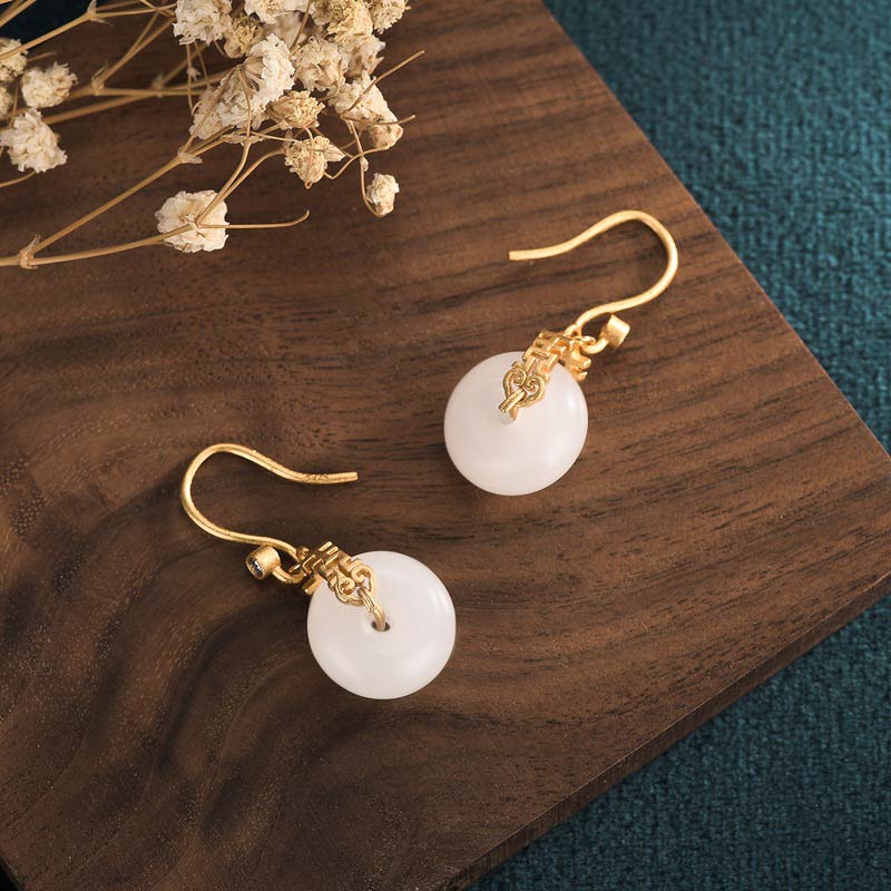 KarmaRipple's Ivory Jade Double Happiness Fortune Earrings p2