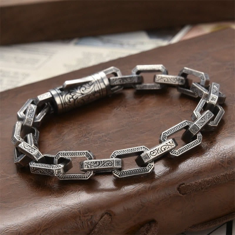 KarmaRipple's Vintage Tang Dynasty Flower Design Engraved Fortune Energy Bracelet p1