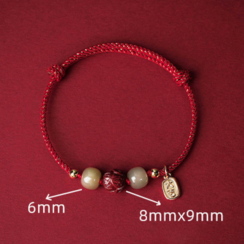 KarmaRipple's 14K Gold Plated Hetian Jade Cinnabar Lotus Fortune Handcrafted Rope Bracelet p8