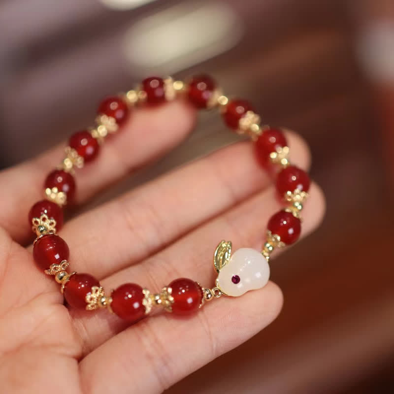 KarmaRipple's Year of the Rabbit Authentic Red Agate Ivory Jade Confidence Bracelet p2