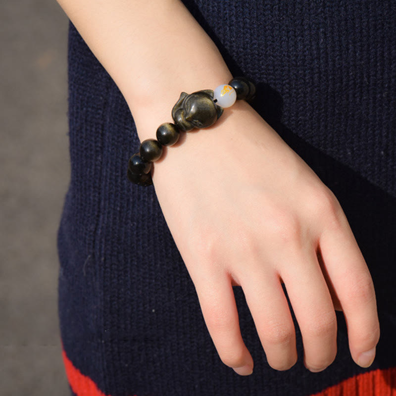 KarmaRipple's Authentic Rainbow Obsidian Gold Sheen Obsidian Silver Sheen Obsidian Fox Balancing Bracelet p14