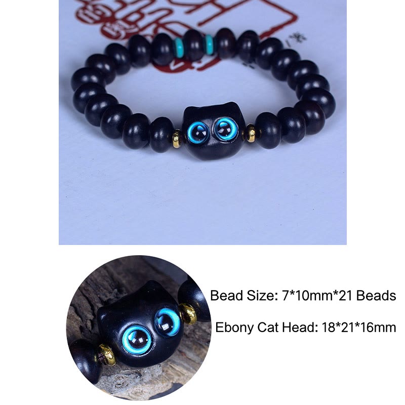 KarmaRipple's Ebony Wood Liuli Glass Lovely Cat Peace Balance Bracelet p11