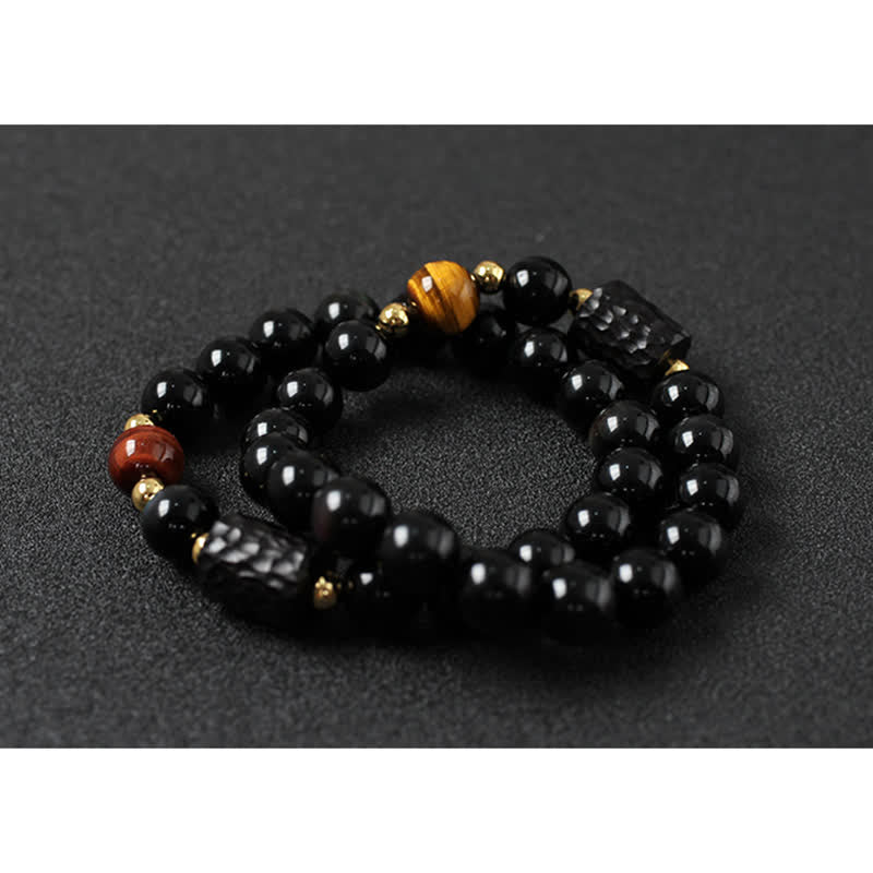 KarmaRipple's Black Obsidian Ebony Wood Red Tiger Eye Strength Pair Bracelet p13