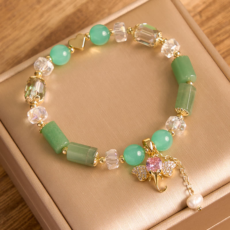 KarmaRipple's Amethyst Green Aventurine Strawberry Quartz Positive Elephant Talisman Bracelet p21