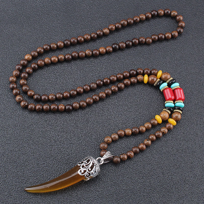 KarmaRipple's Wenge Wood Turquoise Stone Horn Style Protection Meditation Pendant Necklace p15