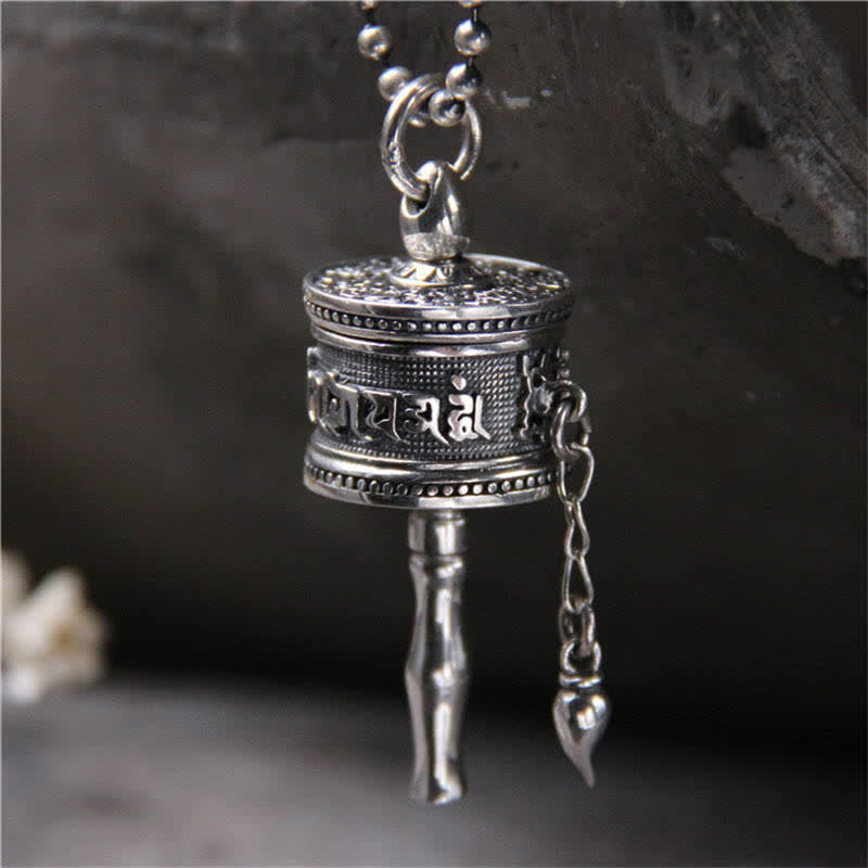 KarmaRipple's 925 Sterling Silver Om Mani Padme Hum Prayer Wheel Purity Rotatable Pendant Necklace p11