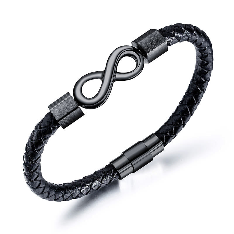 KarmaRipple's Endless Weave Titanium Steel Infinity Leather Weave Balance Bracelet p1