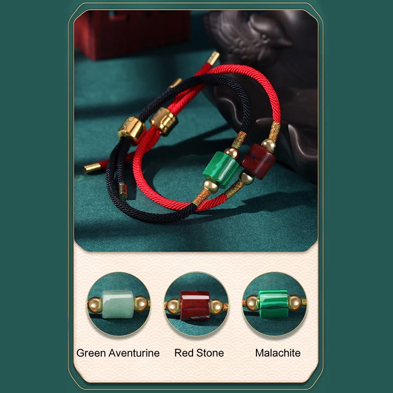 KarmaRipple's Tibet Handmade Green Aventurine Red Stone Malachite Fortune Protection Woven Rope Bracelet p18