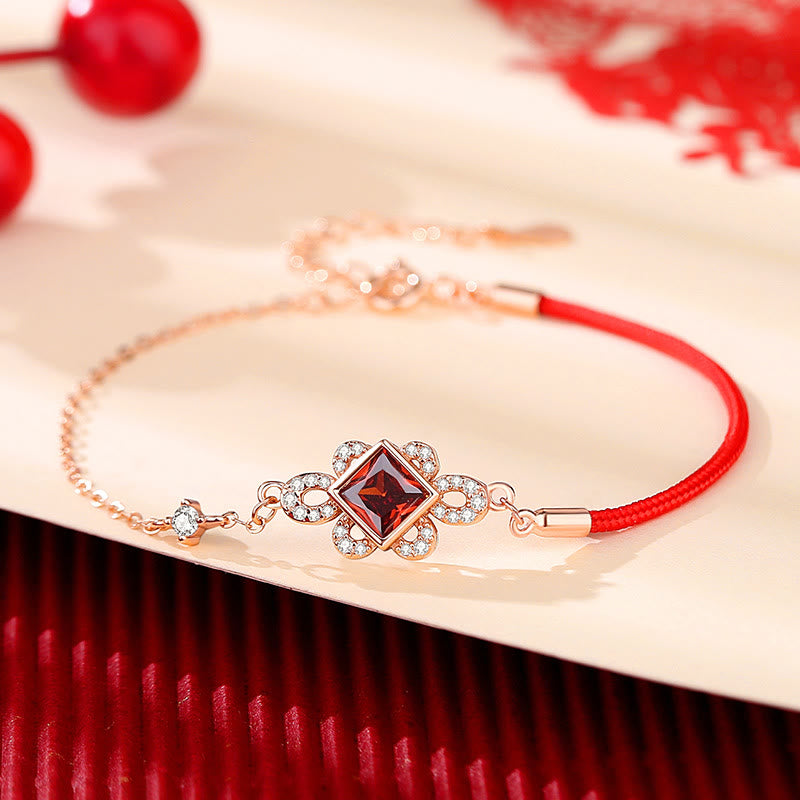 KarmaRipple's 925 Sterling Silver Chinese Knotting Red Zircon Wealth Pendant Necklace Bracelet Earrings Set p12