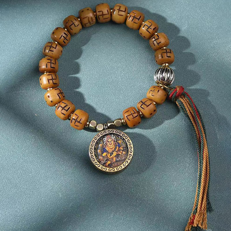 KarmaRipple's Authentic Tibetan Camel Bone Swastika Dzi Bead Shankha Buddha Talisman Kirtimukha Fortune Protection Tassel Bracelet p10
