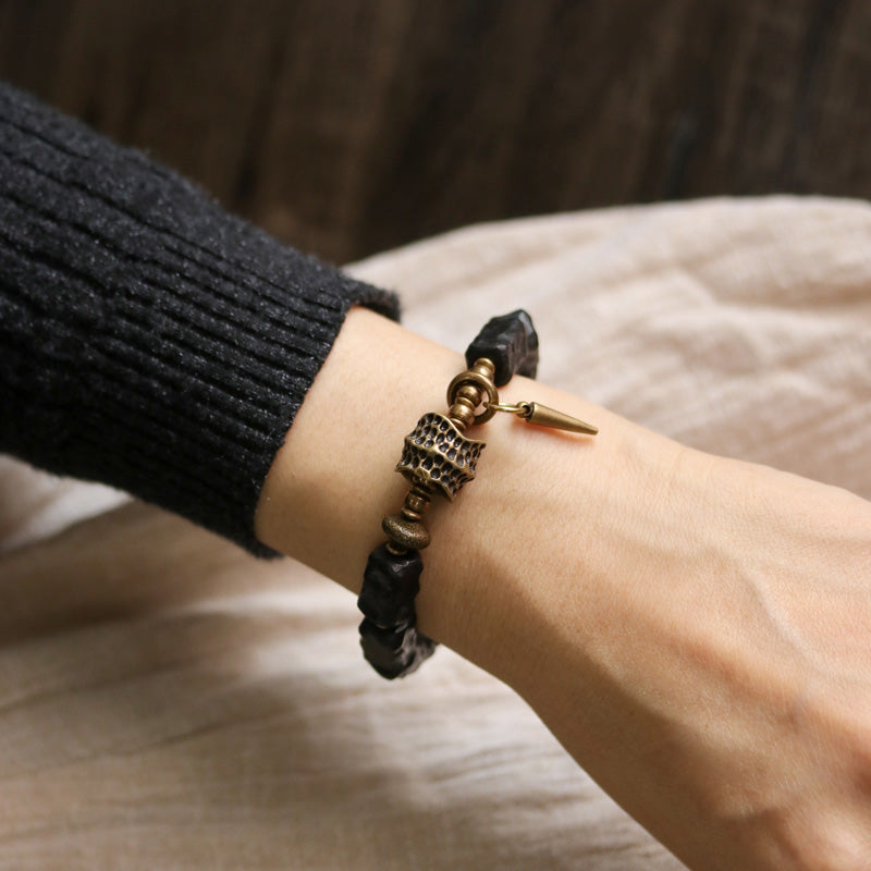 KarmaRipple's Ebony Wood Bronze Balance Protection Pair Bracelet p4