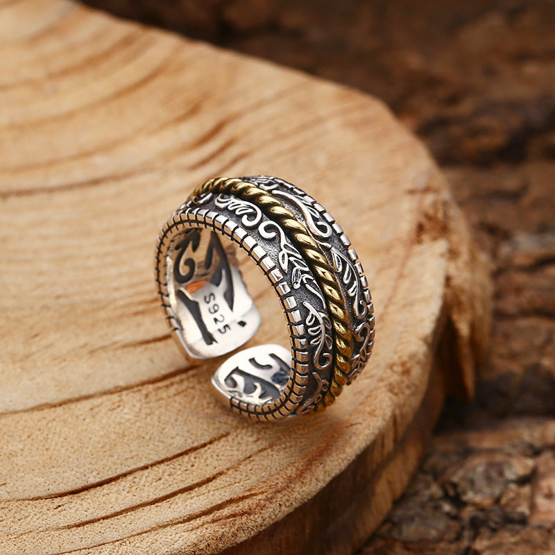 KarmaRipple's 925 Sterling Silver Tang Dynasty Flower Design Fortune Adjustable Ring p2