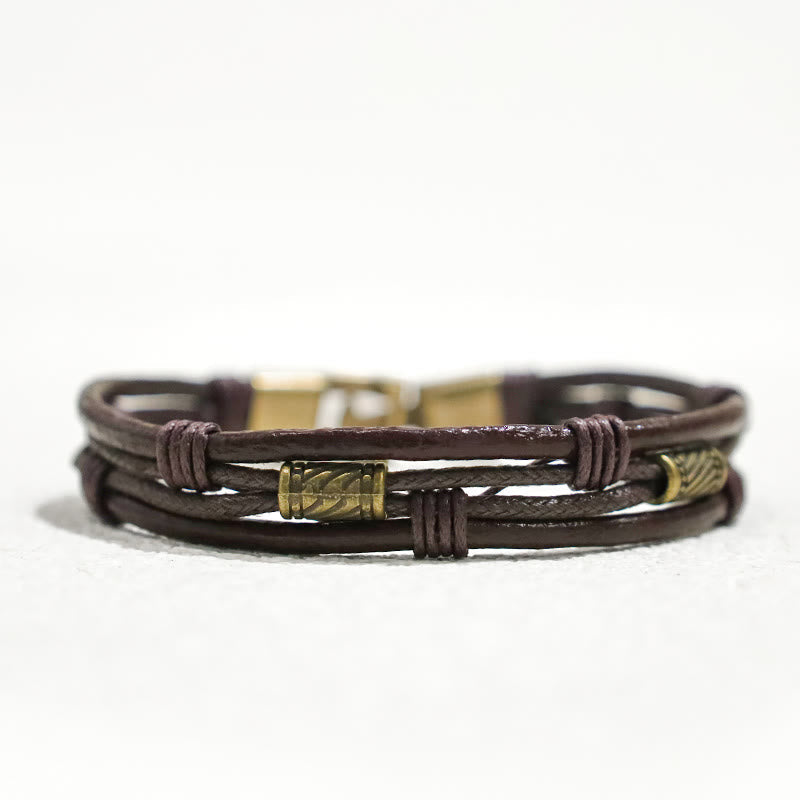 KarmaRipple's Vintage Leather Wrist Band Brown Rope Layered Bracelet Bangle p12