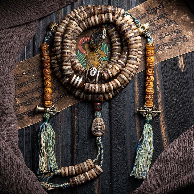 KarmaRipple's Tibetan 108 Mala Beadwork Yak Bone Dzi Bead The Lord of the Corpse Forest Strength Bracelet p1