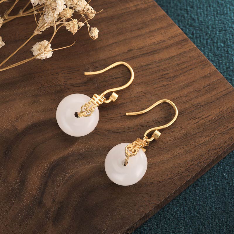 KarmaRipple's Ivory Jade Double Happiness Fortune Earrings p3