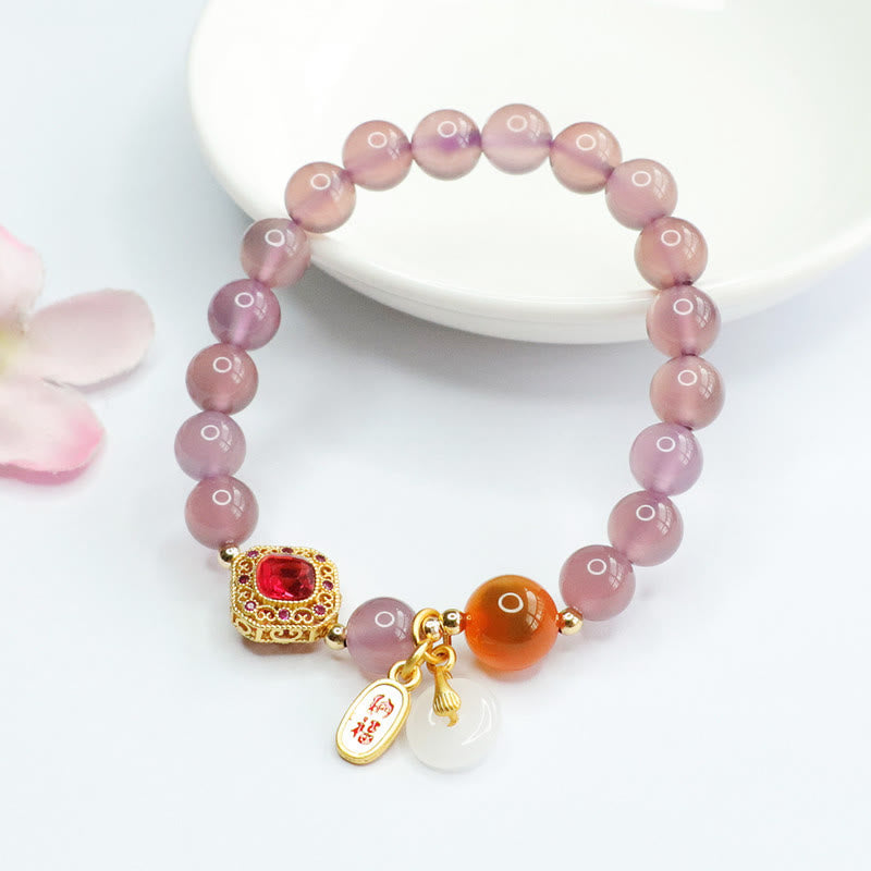 KarmaRipple's Authentic Purple Chalcedony Candy Agate Peace Buckle Balance Fortunate Fortune Talisman Bracelet p3