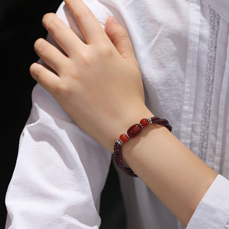 KarmaRipple's Authentic Garnet Red Agate Protection Triple Layer Bracelet p5