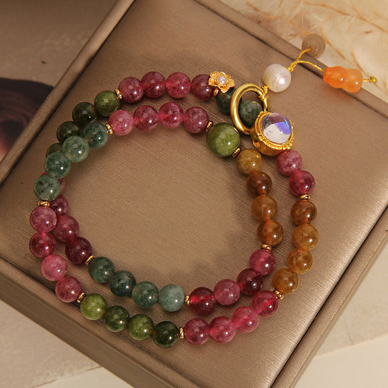 KarmaRipple's Multicolored Tourmaline Positive Double Wrap Gourd Talisman Bracelet p5