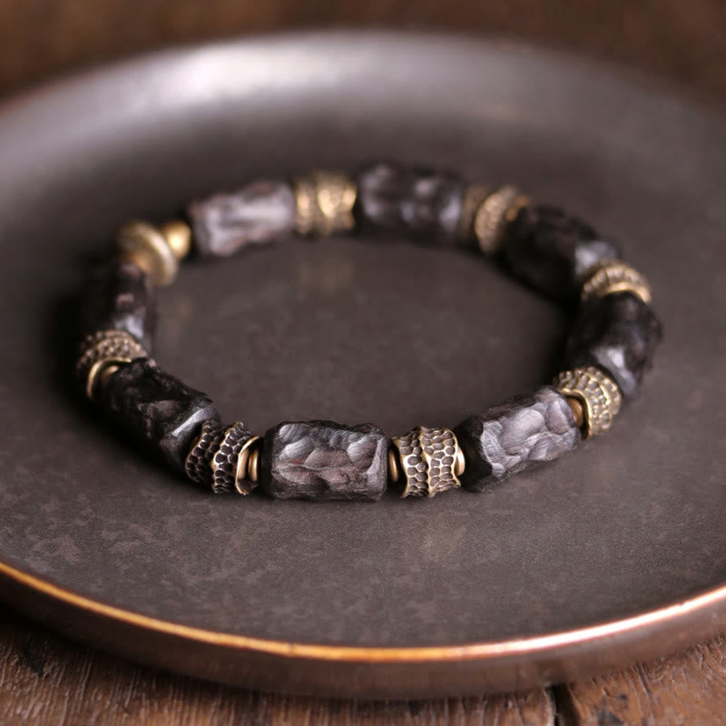 KarmaRipple's Tibetan Ebony Wood Bronze Calm Peace Bracelet p19