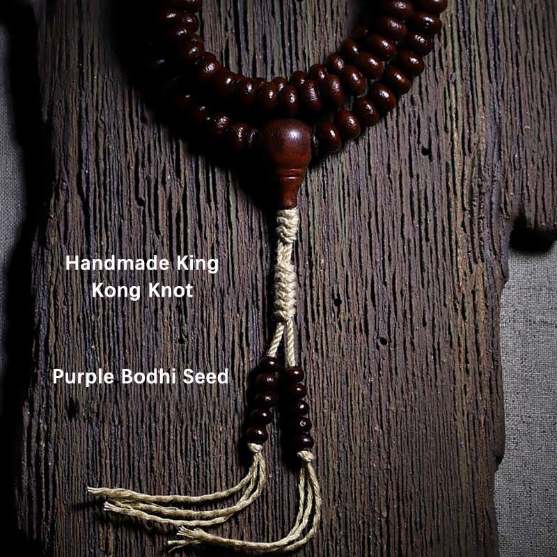 KarmaRipple's Authentic Tibet 108 Mala Beadwork Purple Bodhi Seed Three-eyed Dzi Bead Bronze Dorje Balance Bracelet p20