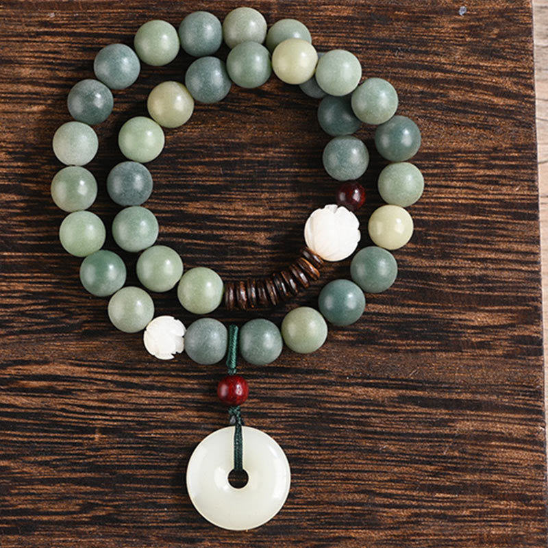 KarmaRipple's Cyan Bodhi Seed Lotus Jade Peace Buckle Wisdom Double Wrap Bracelet p15