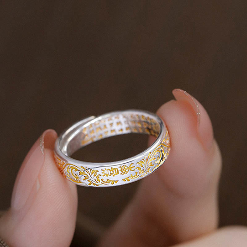 KarmaRipple's Peace and Joy Tang Dynasty Flower Design Lotus Heart Sutra Carved Bronze Fortune Adjustable Ring p6