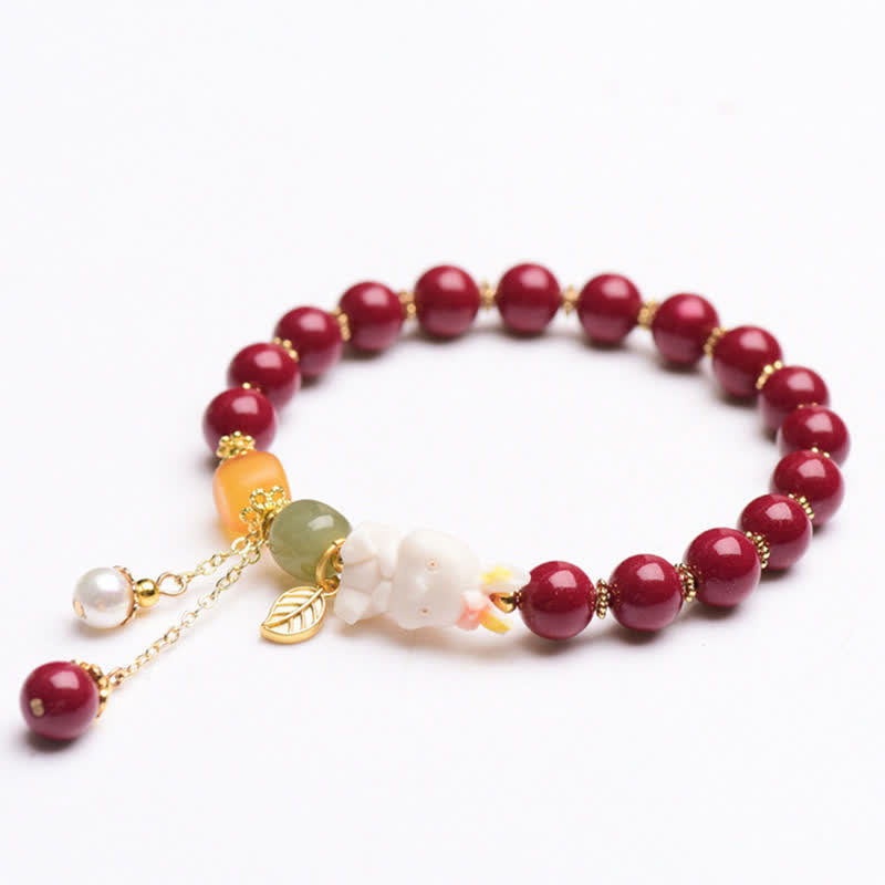 KarmaRipple's Year of the Rabbit Cinnabar Hetian Jade Bunny Beaded Blessing Bracelet p13